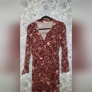 Floral Burgundy Button Up Dress